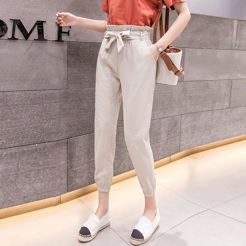 Scallop Waist Ribbon Bow Tie Korean Style Pockets Harem Pants
