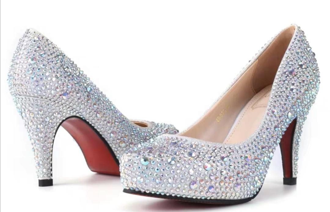 silver shiny high heels
