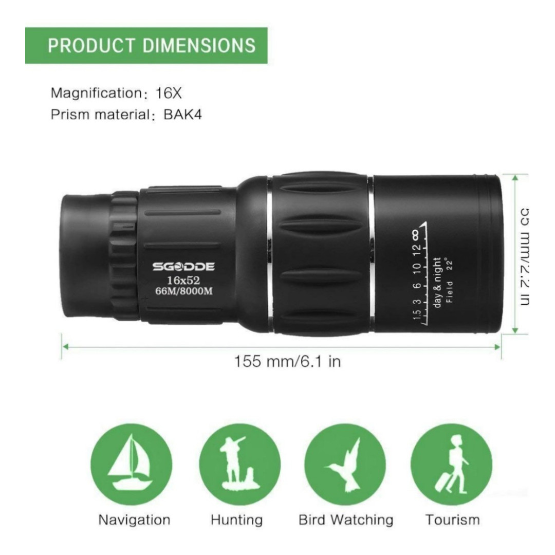 U2115 Super Clear 16x52 Monocular Telescope SGODDE HD