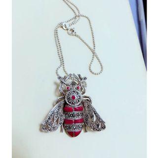 a Pendant or brooch,artisan honeybee with corals and marcasites in sterling silver