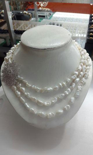 Three layer keshi pearl necklace