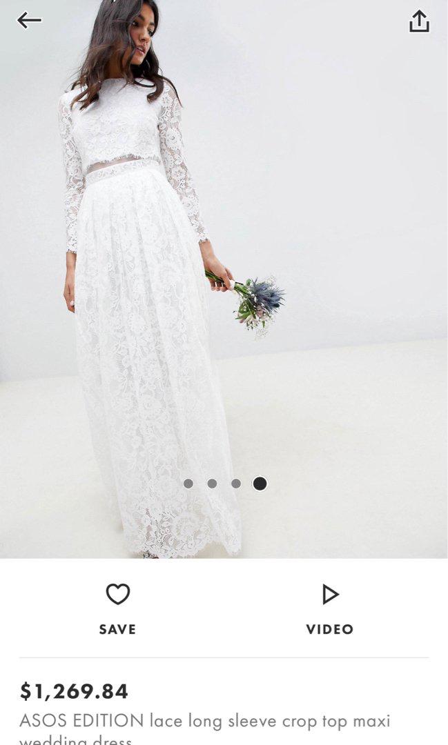 Asos edition lace long sleeve crop top maxi wedding dress shop