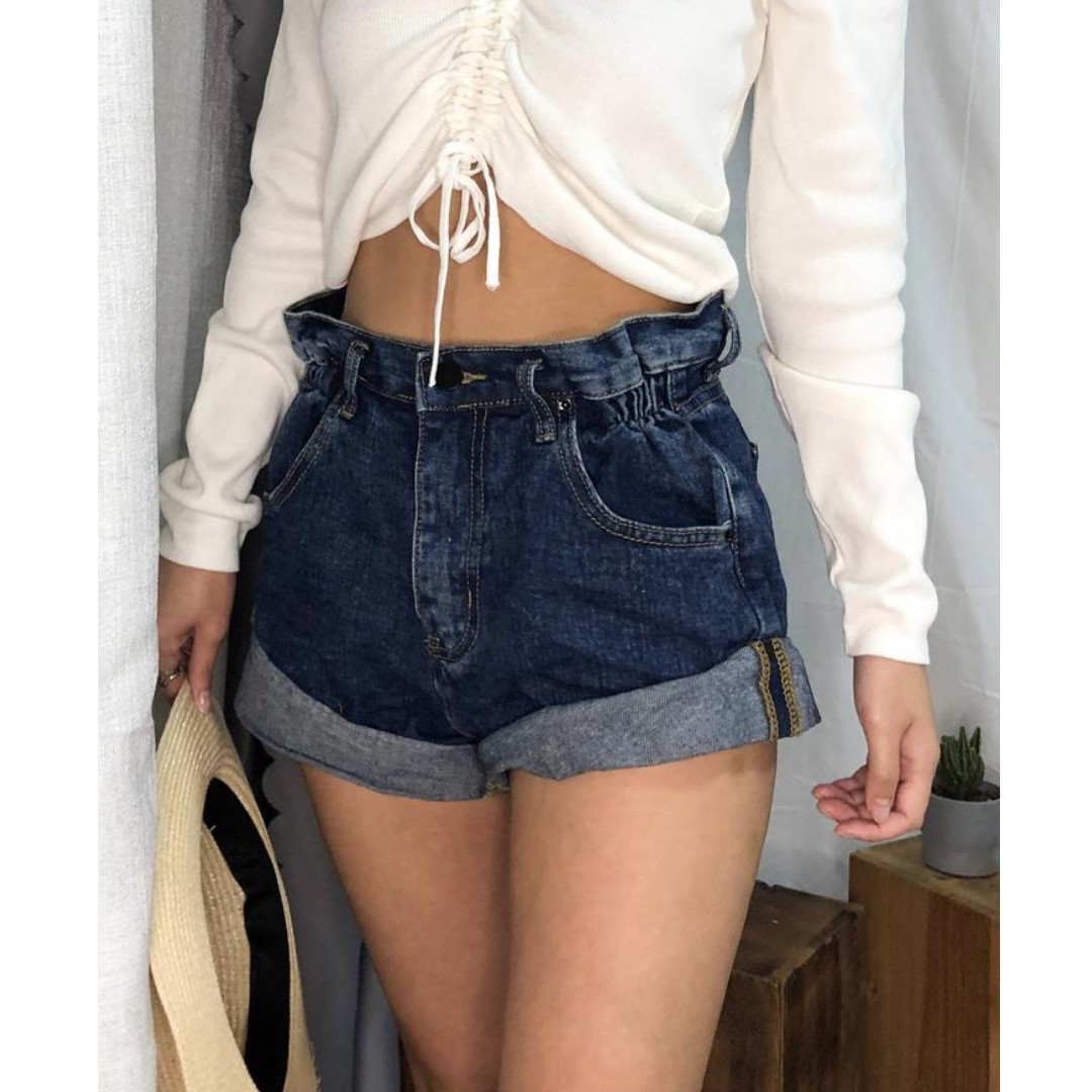 rolled up denim shorts