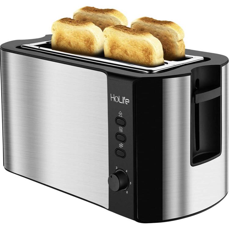 Defrost/Reheat/Cancel Function Stainless Steel Bread Toasters with Warming Rack 6 Bread Shade Settings Removable Crumb Tray HoLife 4 Slice Long Slot Toaster Best Rated Prime Extra Wide Slots 