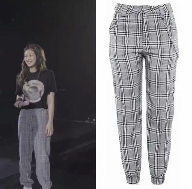 checkered pants with chain