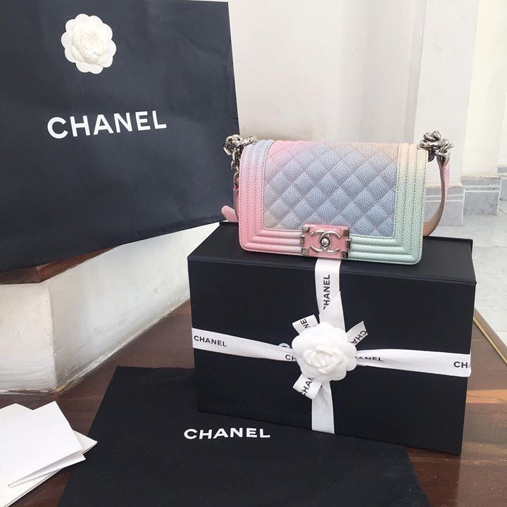 Rare* Chanel Boy Rainbow Caviar Small Size Bag, Luxury, Bags & Wallets on  Carousell