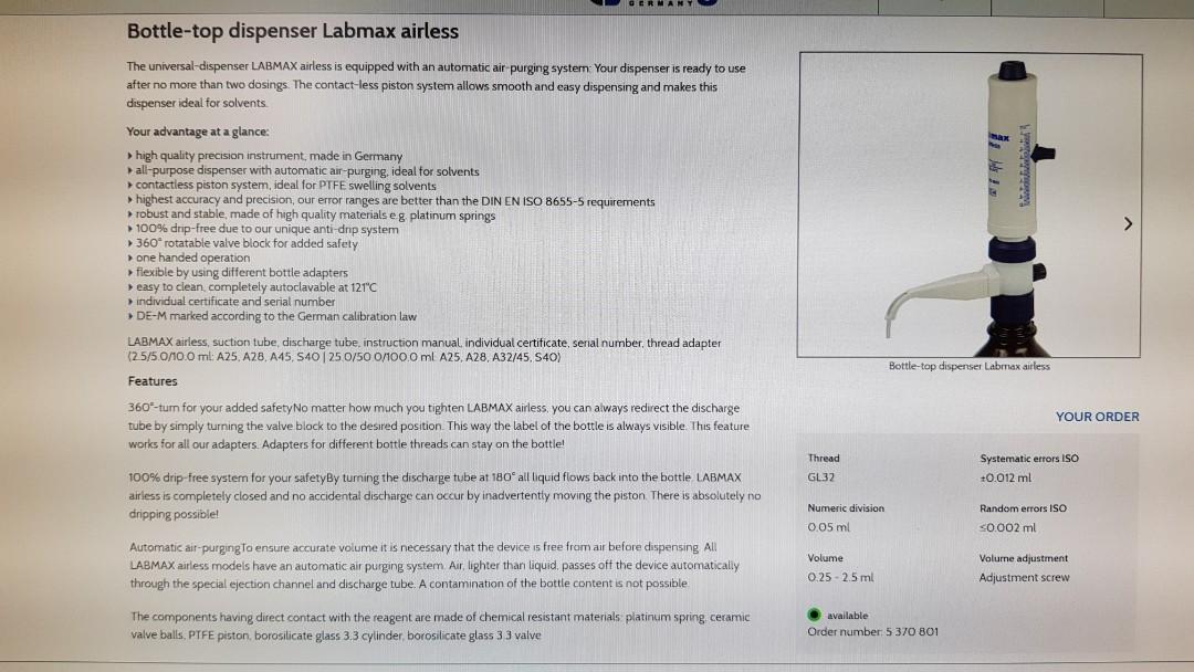 Witeg Labmax Airless Liquid Dispenser, Everything Else on Carousell