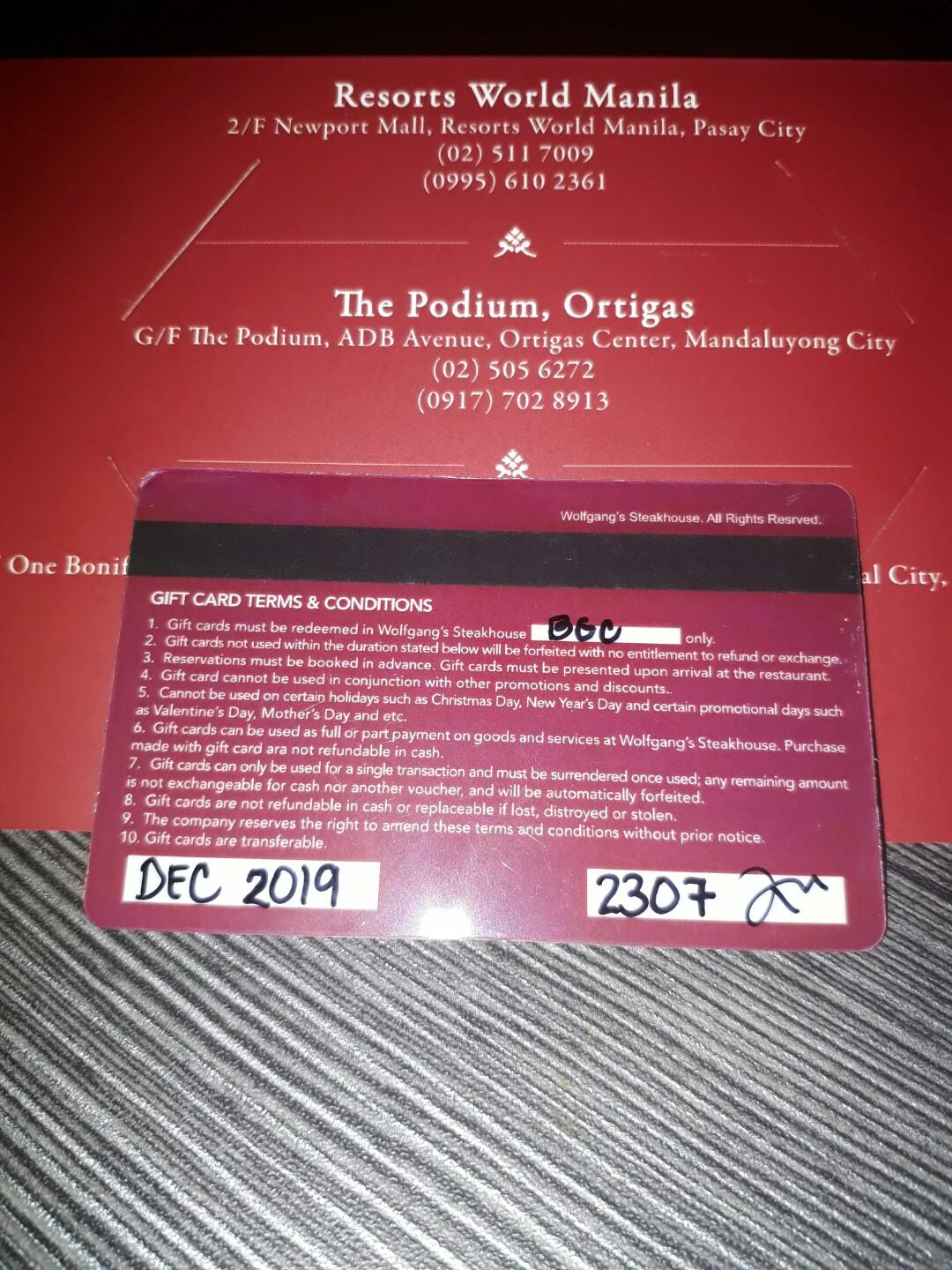 WolfGang's Steak house Gift Certificate, Food & Drinks, Gift Baskets