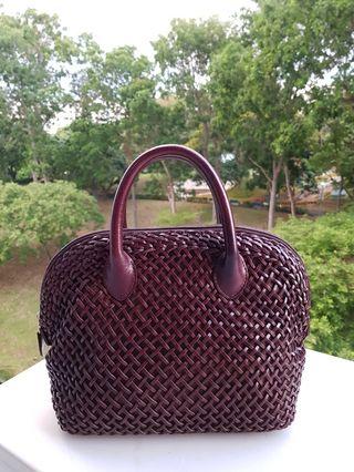 Leather woven handbag