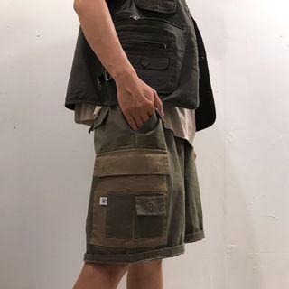 Otoshi 跳色 多口袋 拼布 五分 短褲 褲子