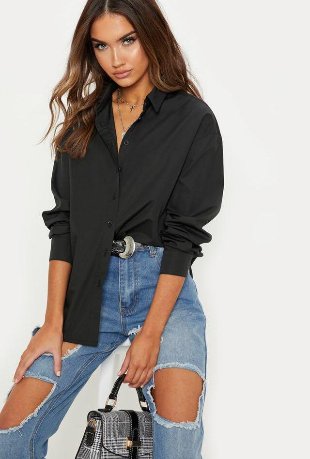black oversized button up
