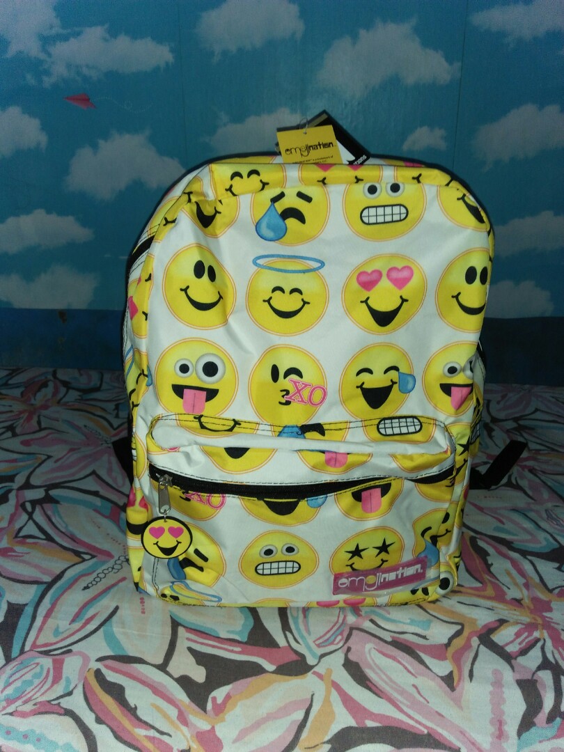 Branded Emojination white backpack, Women's Fashion, Bags & Wallets