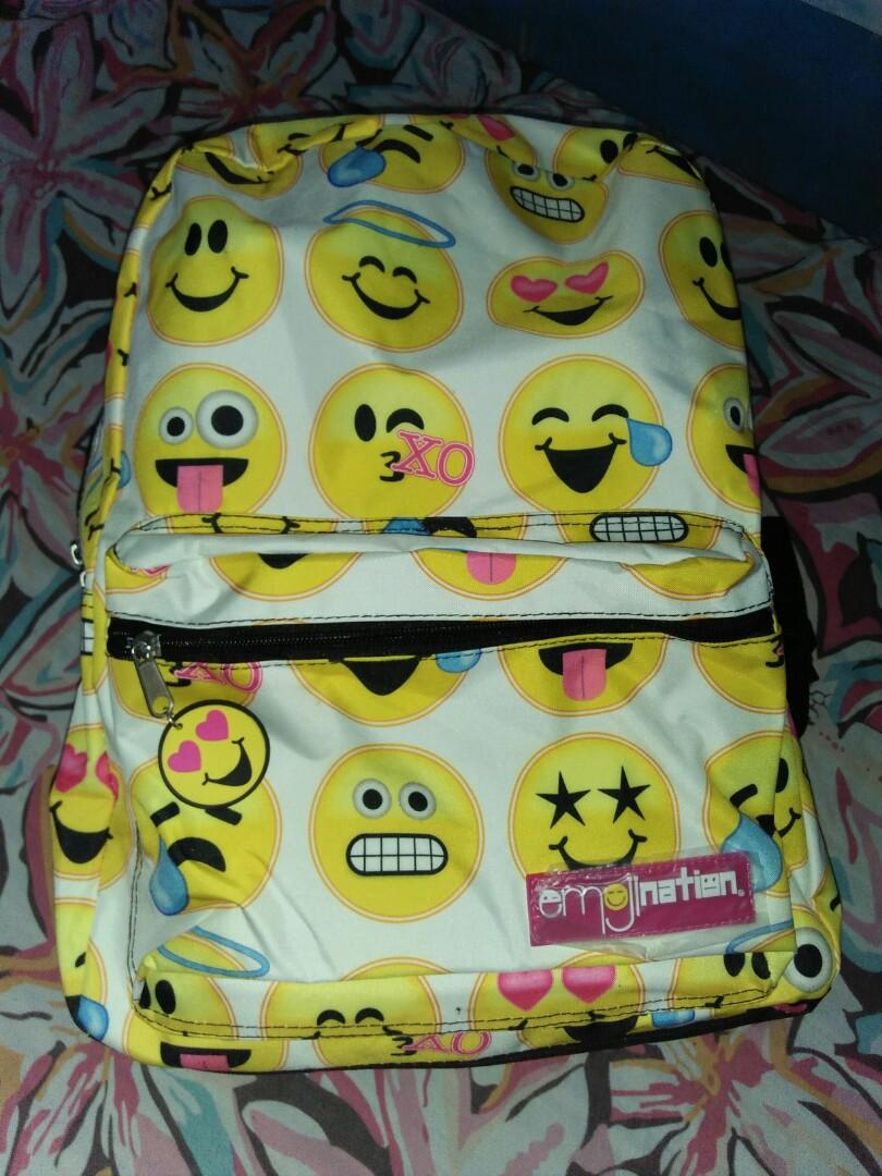 Branded Emojination white backpack, Women's Fashion, Bags & Wallets