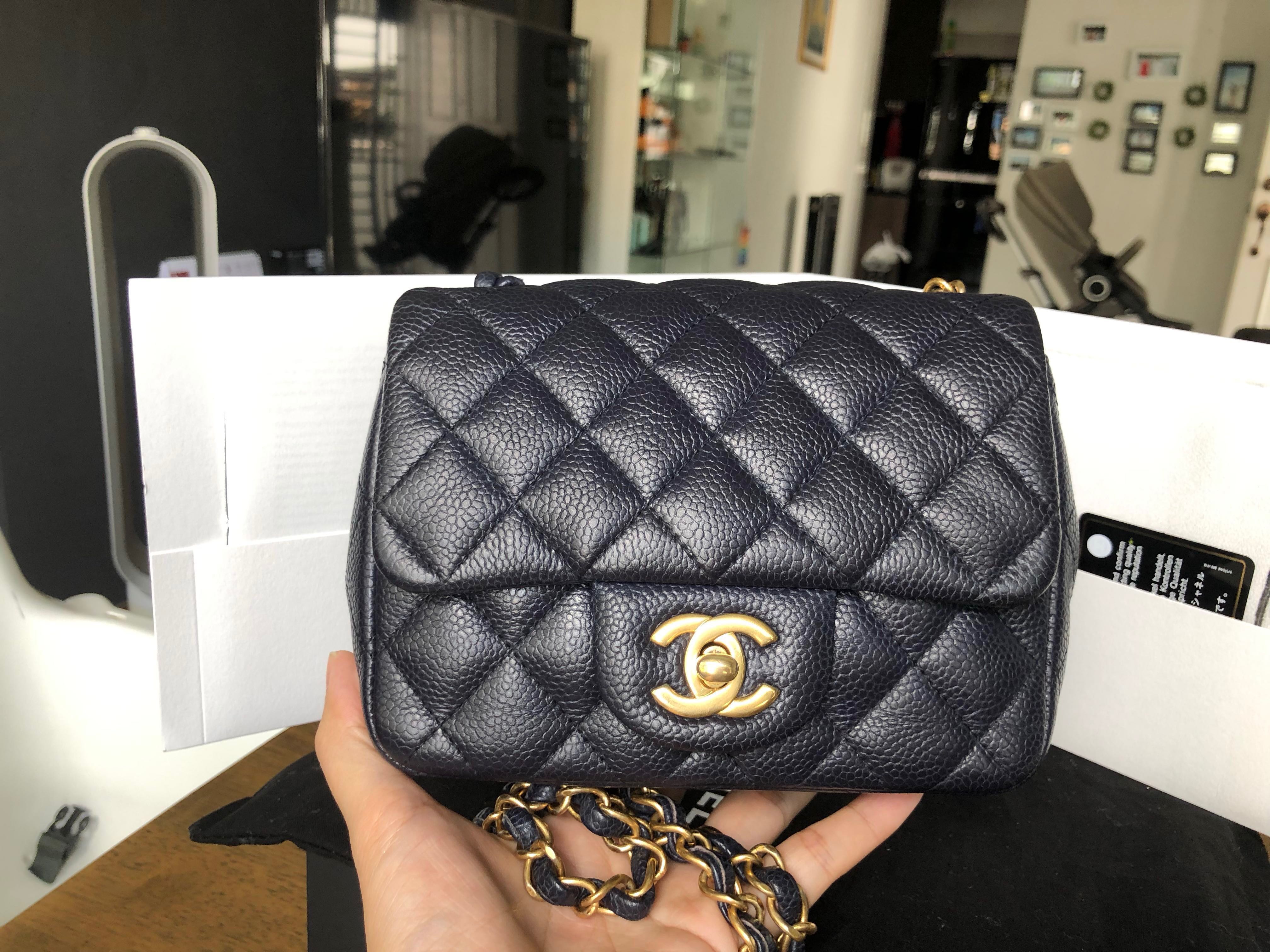 chanel mini square caviar navy blue GHW, Luxury, Bags & Wallets on Carousell