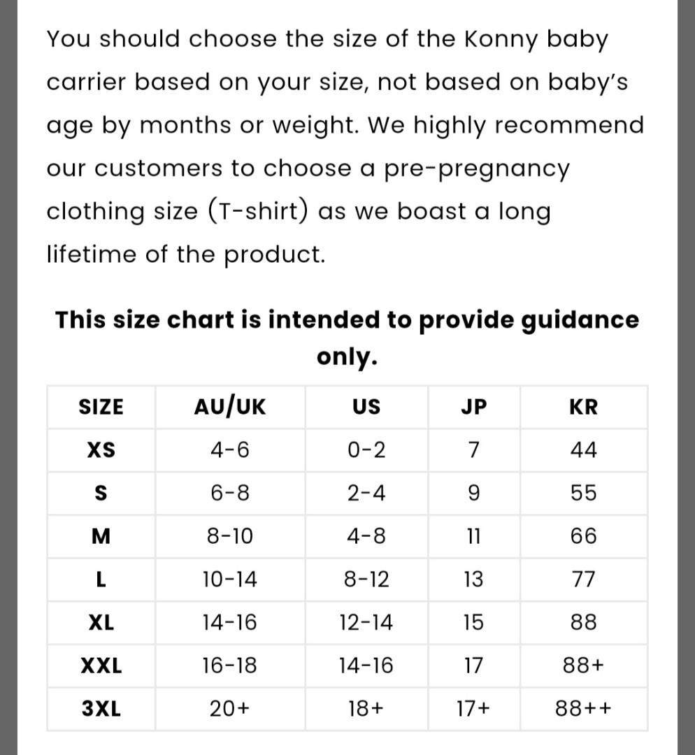 Konny baby carrier size shop