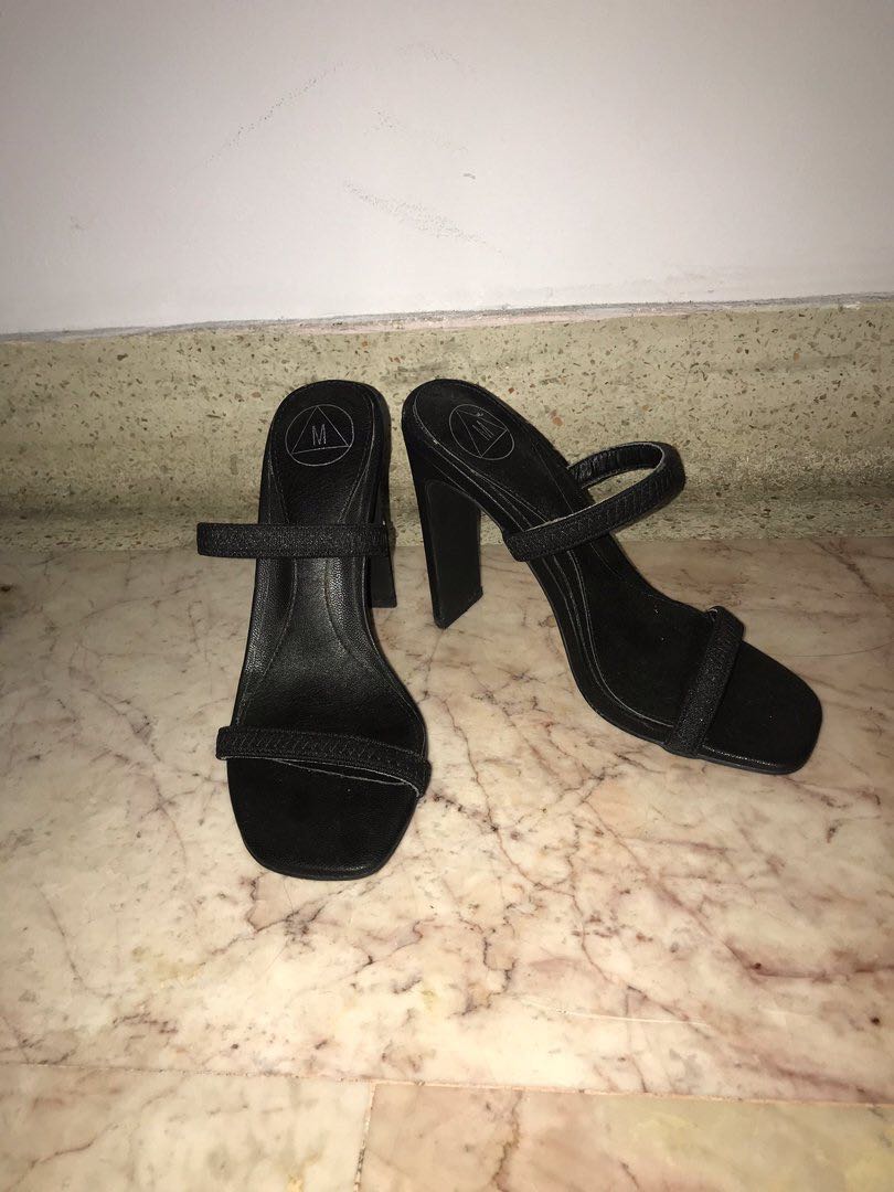 Black double strap mule heels 