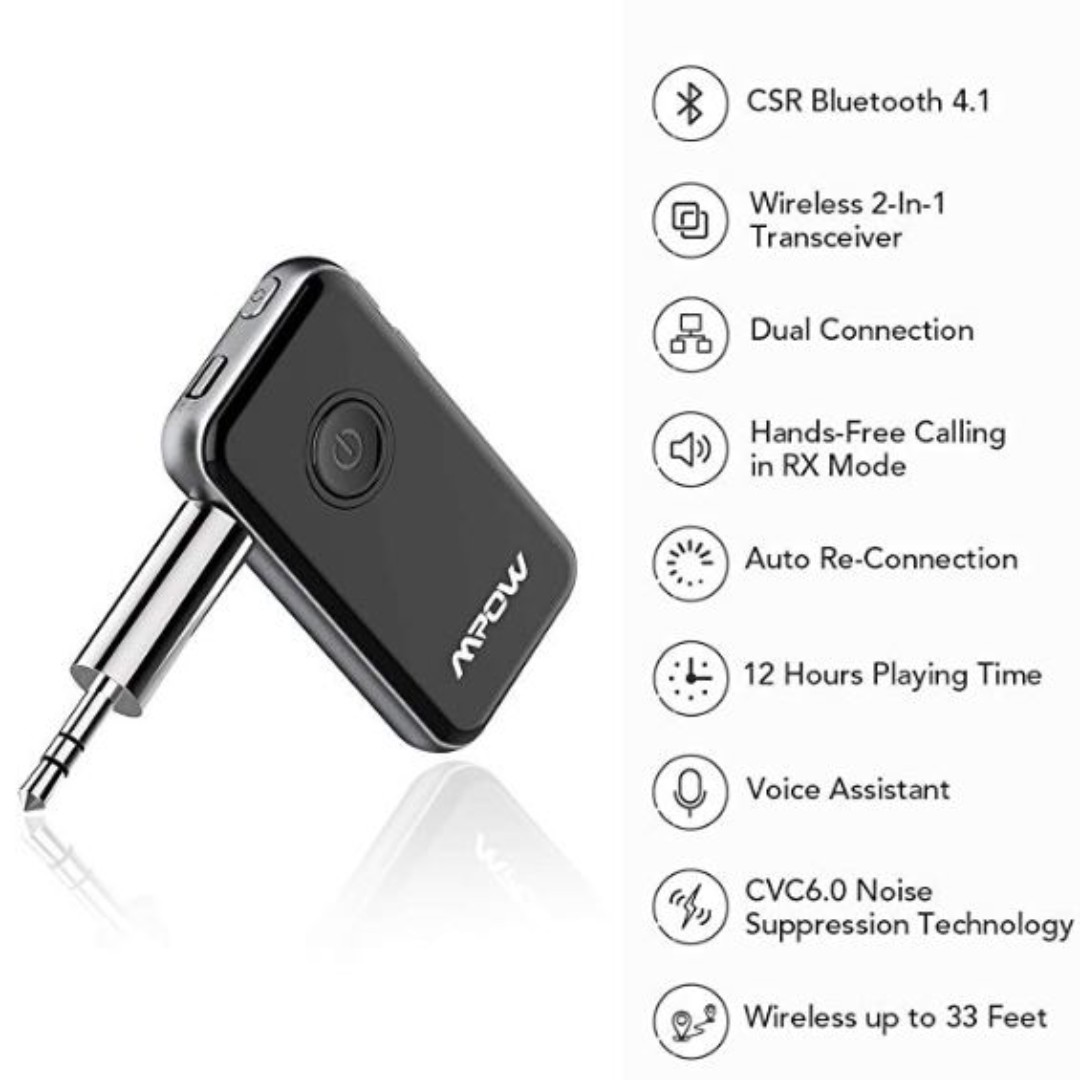 er der Maiden tjeneren Mpow BT4833 Bluetooth 4.1 Receiver/Transmitter,2-in-1 Wireless 3.5mm Audio  Adapter,Dual Connections,Hand Free Calls., Audio, Headphones & Headsets on  Carousell