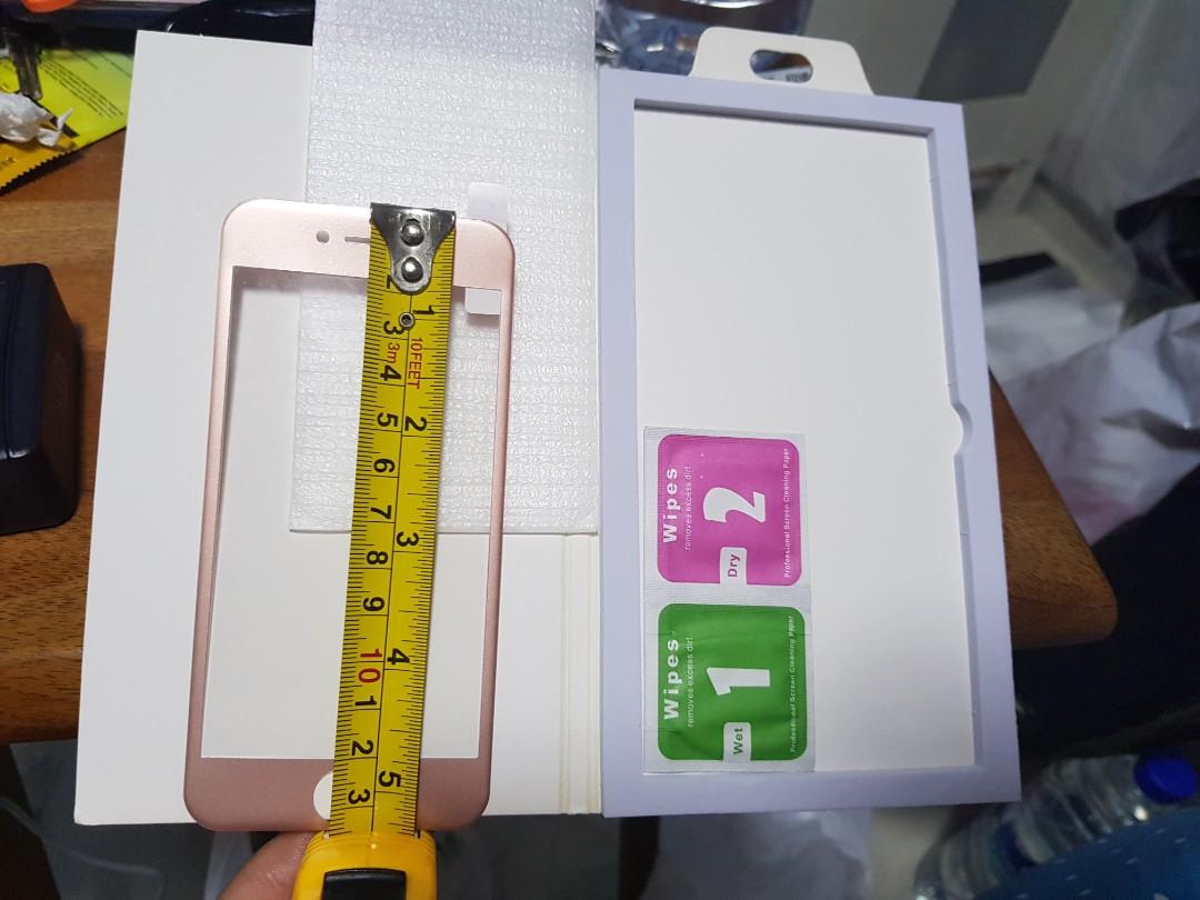 Screen protector (Category: Cases & Sleeves) located in Singapore. Submitted by bearybusy (Listing ID 233114210, Image 2). Description: Brand new iphone temp glass screen protector. No idea which model was that. Probably iphone 7. Personally not an iphone lover. This screen protector was bought for my ex. Colour is rose gold. Is a 9H quality.