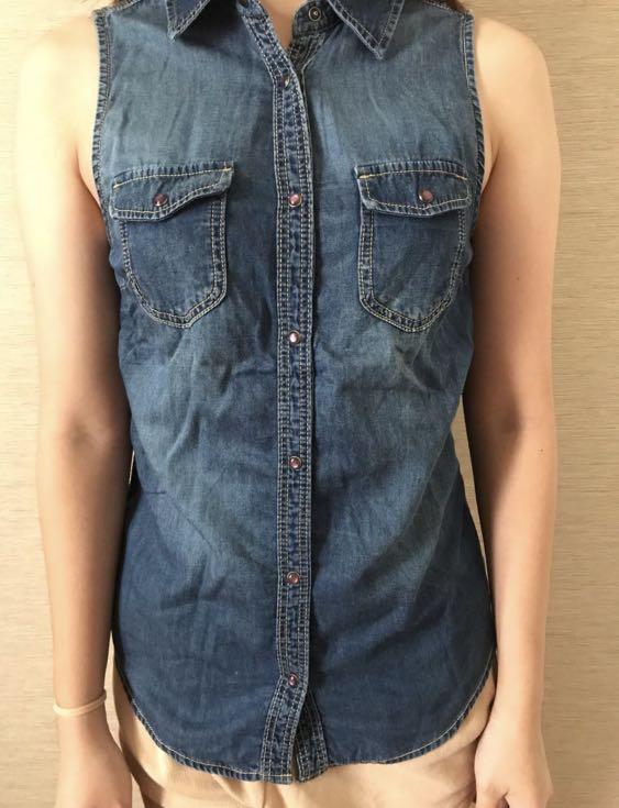 sleeveless denim shirt, Fesyen Wanita 