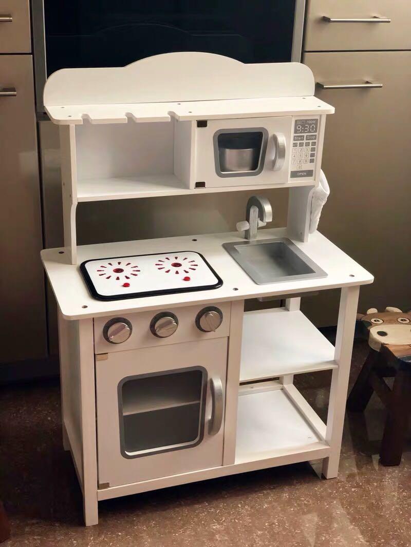 Wooden Kitchen Playset with full set utensils [cooking sounds and light effect], Hobbies & Toys