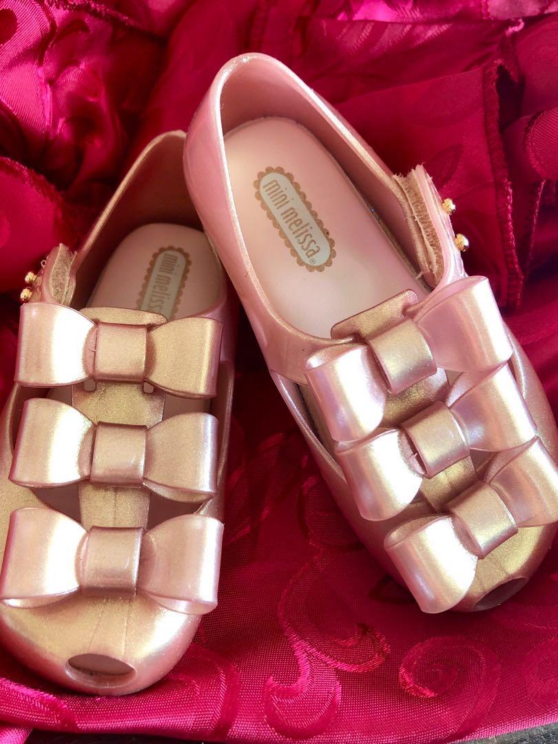 Authentic Mini Melissa Triple Bow Metallic Pink
