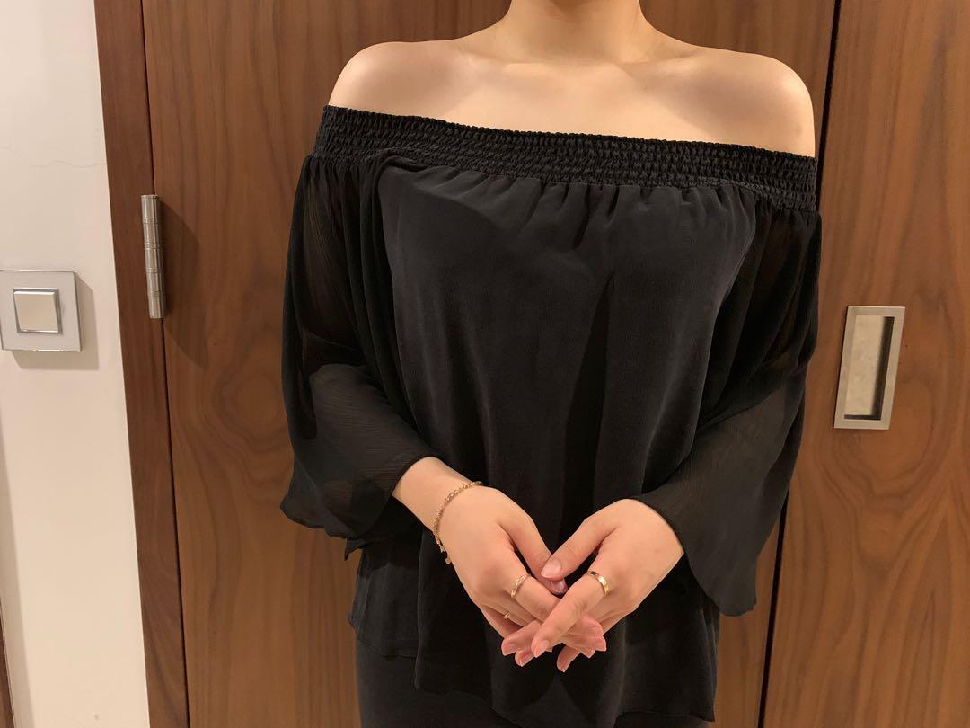 black silk off the shoulder top