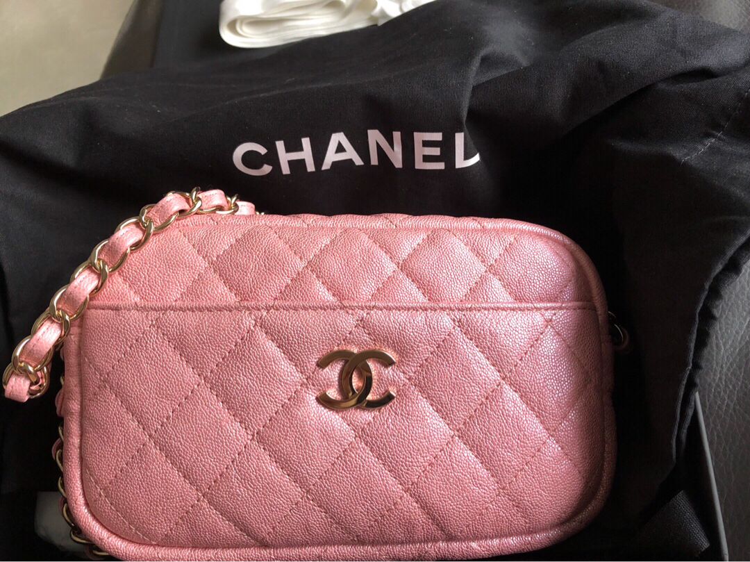 Chanel 19s iridescent pink camera case, Luxury, Bags & Wallets on