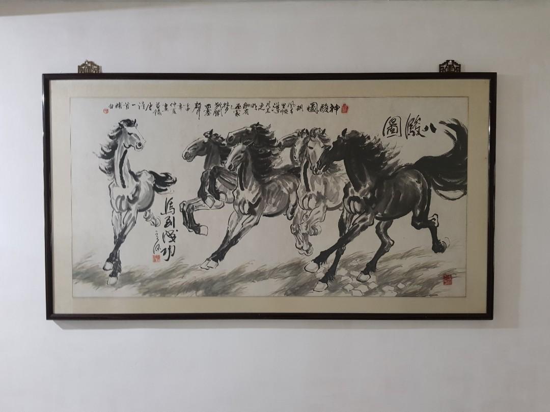 Chinese Painting With 8 Horses Vintage Collectibles Vintage