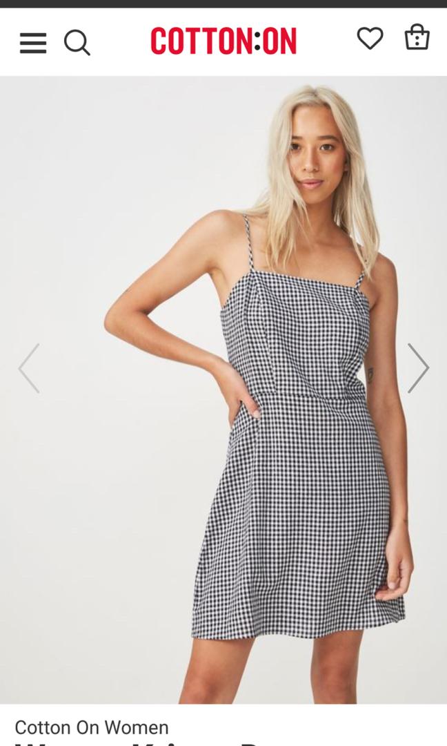 Cotton On Checkered Spaghetti Gingham Black And White Dress