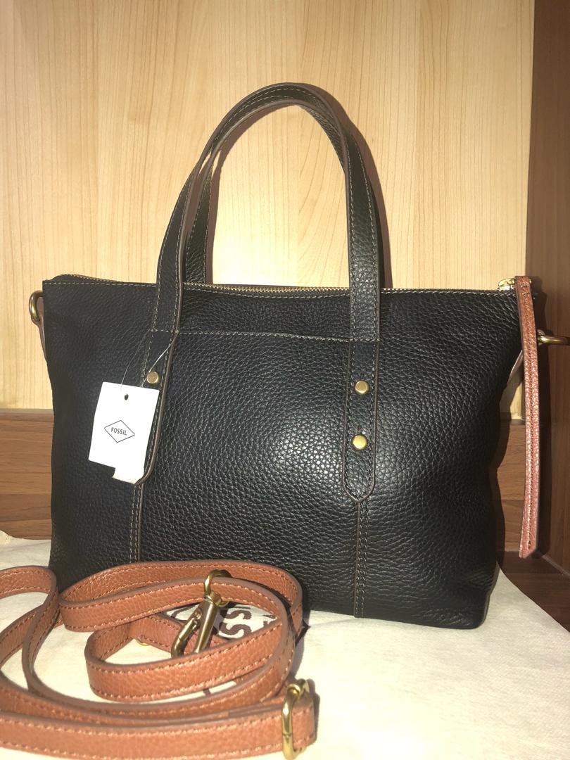 fossil jenna satchel jet black new harga preloved Fesyen Wanita Tas Dompet di Carousell