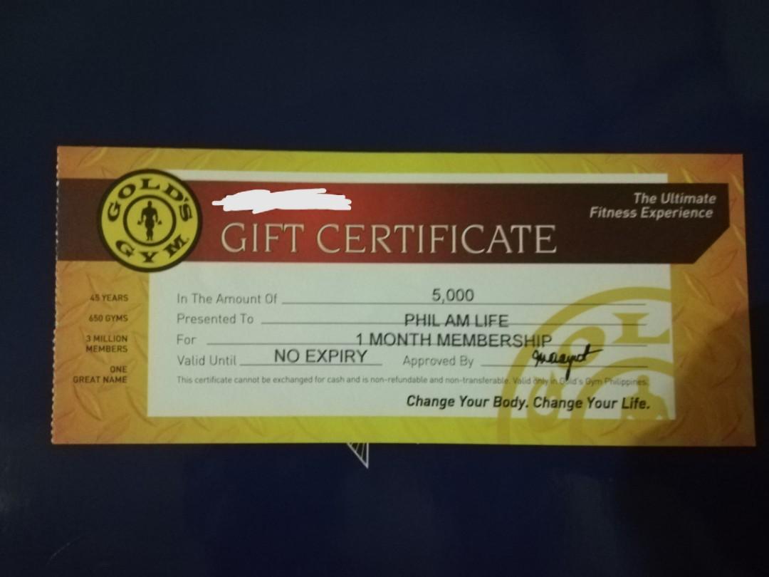 Gold S Gym P5 000 1 Month Membership Gift Certificate Tickets Vouchers Gift Cards Vouchers On Carousell
