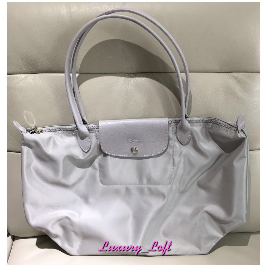 light grey longchamp bag