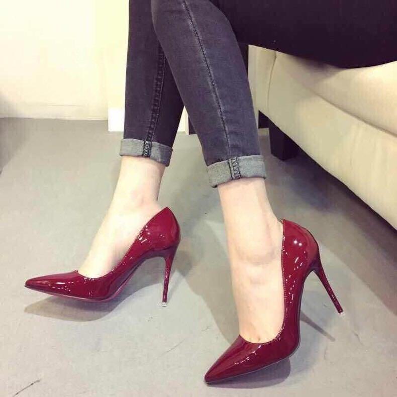 Maroon color high heels, Women's 