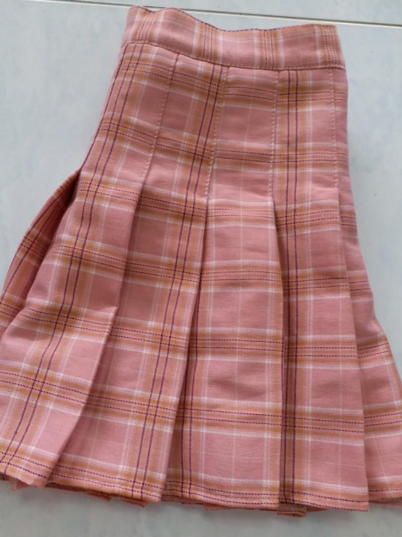 pink plaid skater skirt
