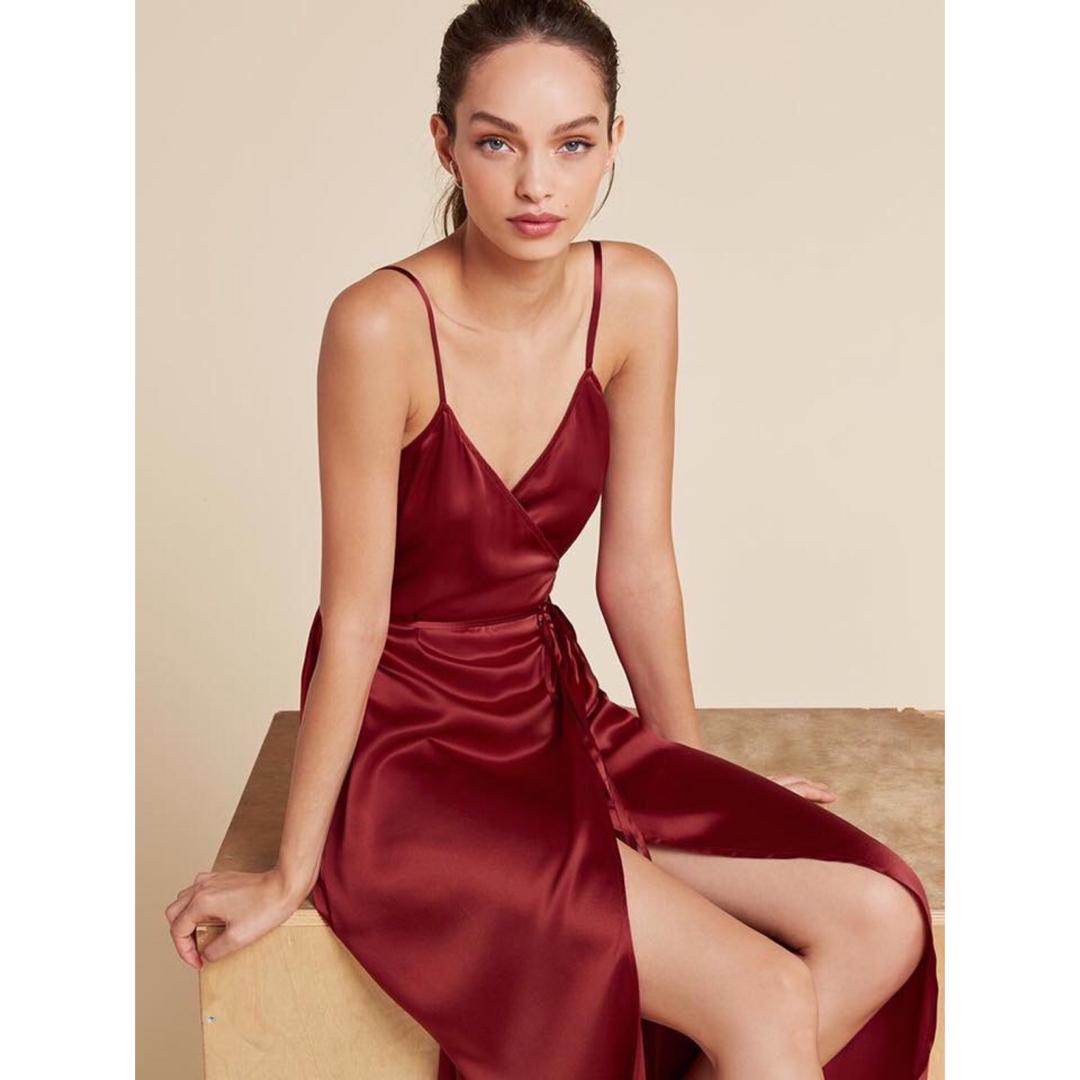 maroon silk dress above the knee