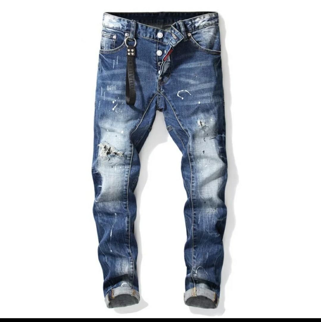 Ripped Jeans Men British Style Straight Blue Jeans Men S Fashion