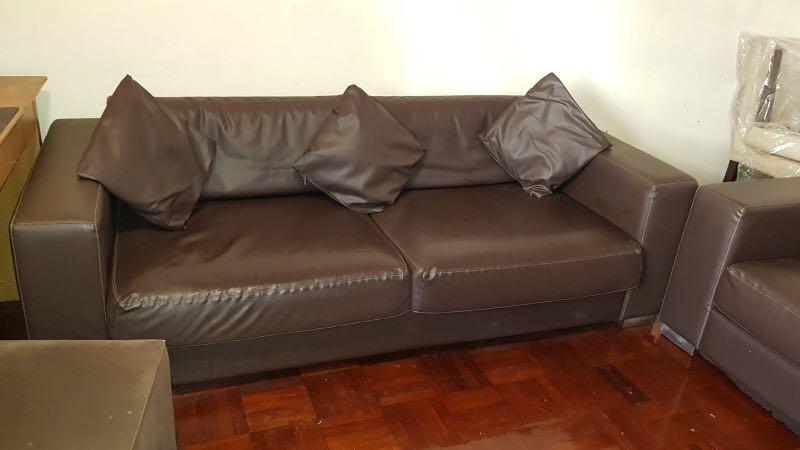 Sofa Set (Category: Sofas) located in Singapore. Submitted by weiselee (Listing ID 233226578, Image 2). Description: 3 Seater Sofa + 2 Arm Chairs + 3 Pillows In good condition Dimension of 3 Seater Sofa 81.5" (Width) x 34" (Depth) x 23.5" (Height) Dimensions of 2 x Arm Chair 38" (Width) x 34" (Depth) x 23.5" (Height) Self Collect.