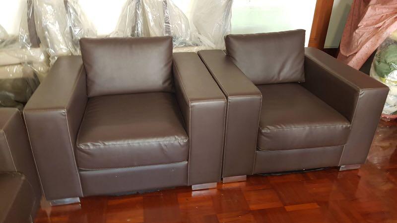 Sofa Set (Category: Sofas) located in Singapore. Submitted by weiselee (Listing ID 233226578, Image 3). Description: 3 Seater Sofa + 2 Arm Chairs + 3 Pillows In good condition Dimension of 3 Seater Sofa 81.5" (Width) x 34" (Depth) x 23.5" (Height) Dimensions of 2 x Arm Chair 38" (Width) x 34" (Depth) x 23.5" (Height) Self Collect.