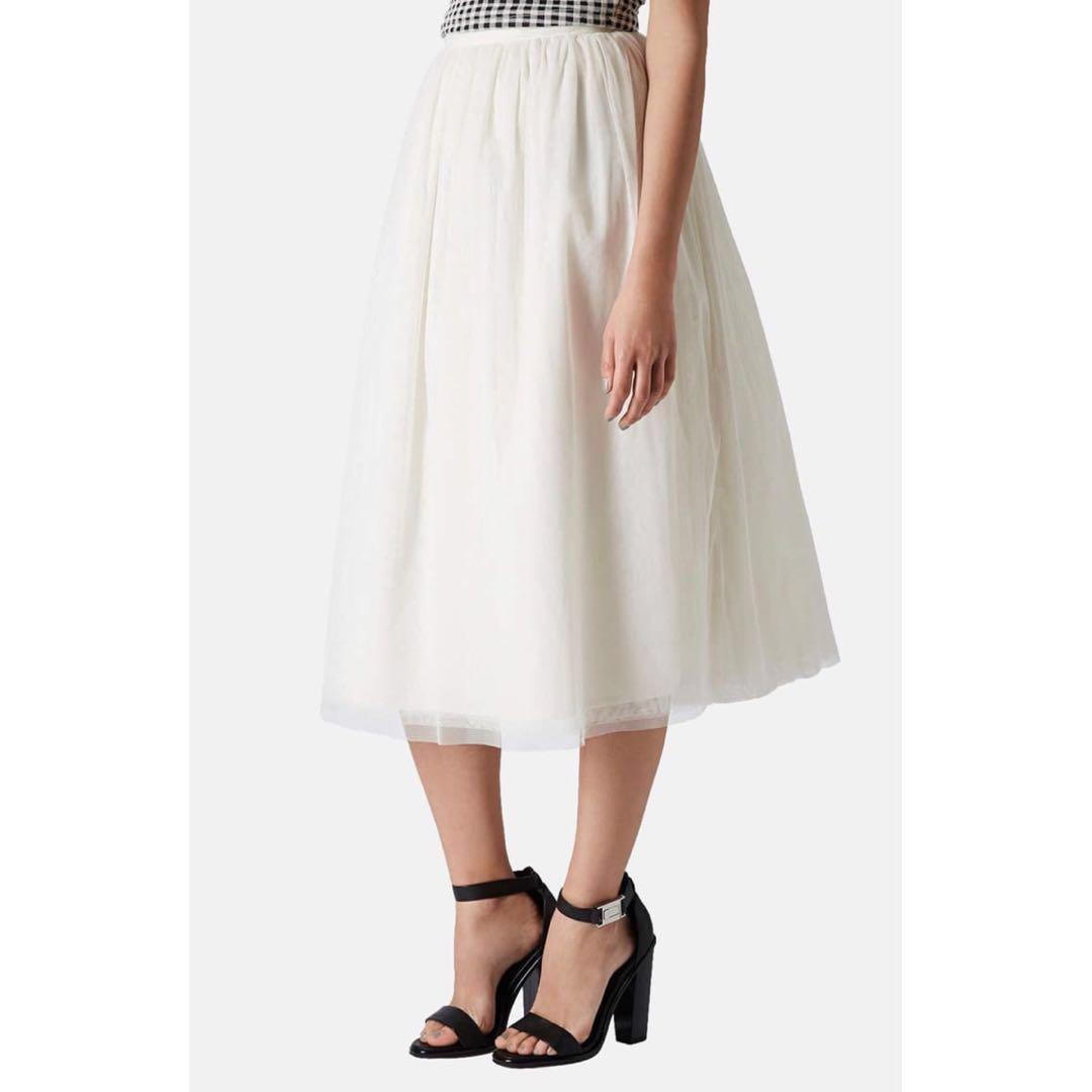 TOPSHOP Ballerina Tulle Midi Skirt Cream, Women's Fashion