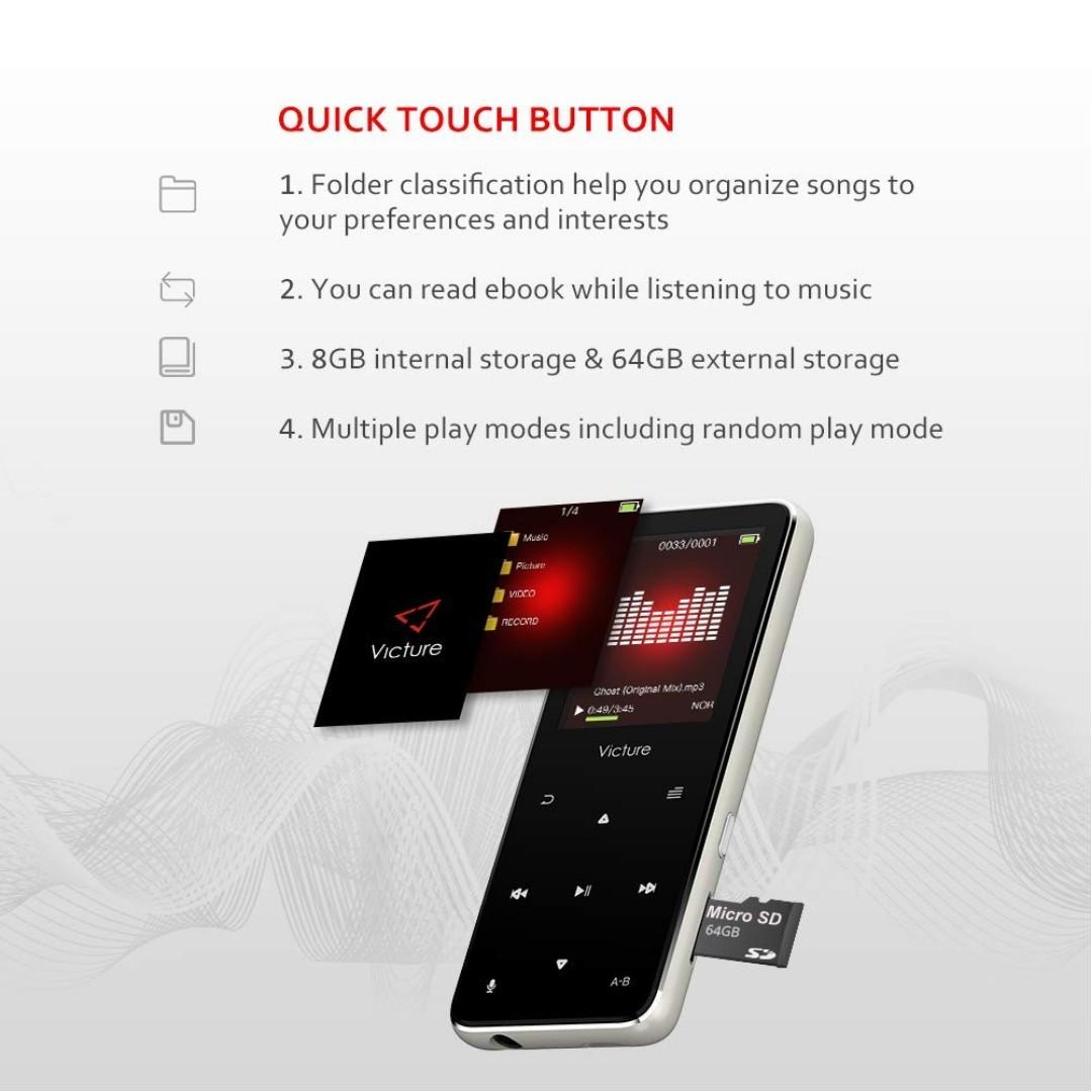 VICTURE M5X Bluetooth 8GB Metal Body MP3 Player with External Speaker