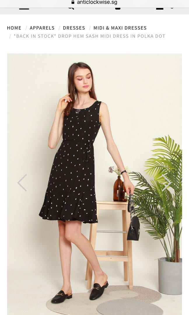 ACW Drop Hem Sash Midi Dress In Polka Dot, Women's Fashion, Tops