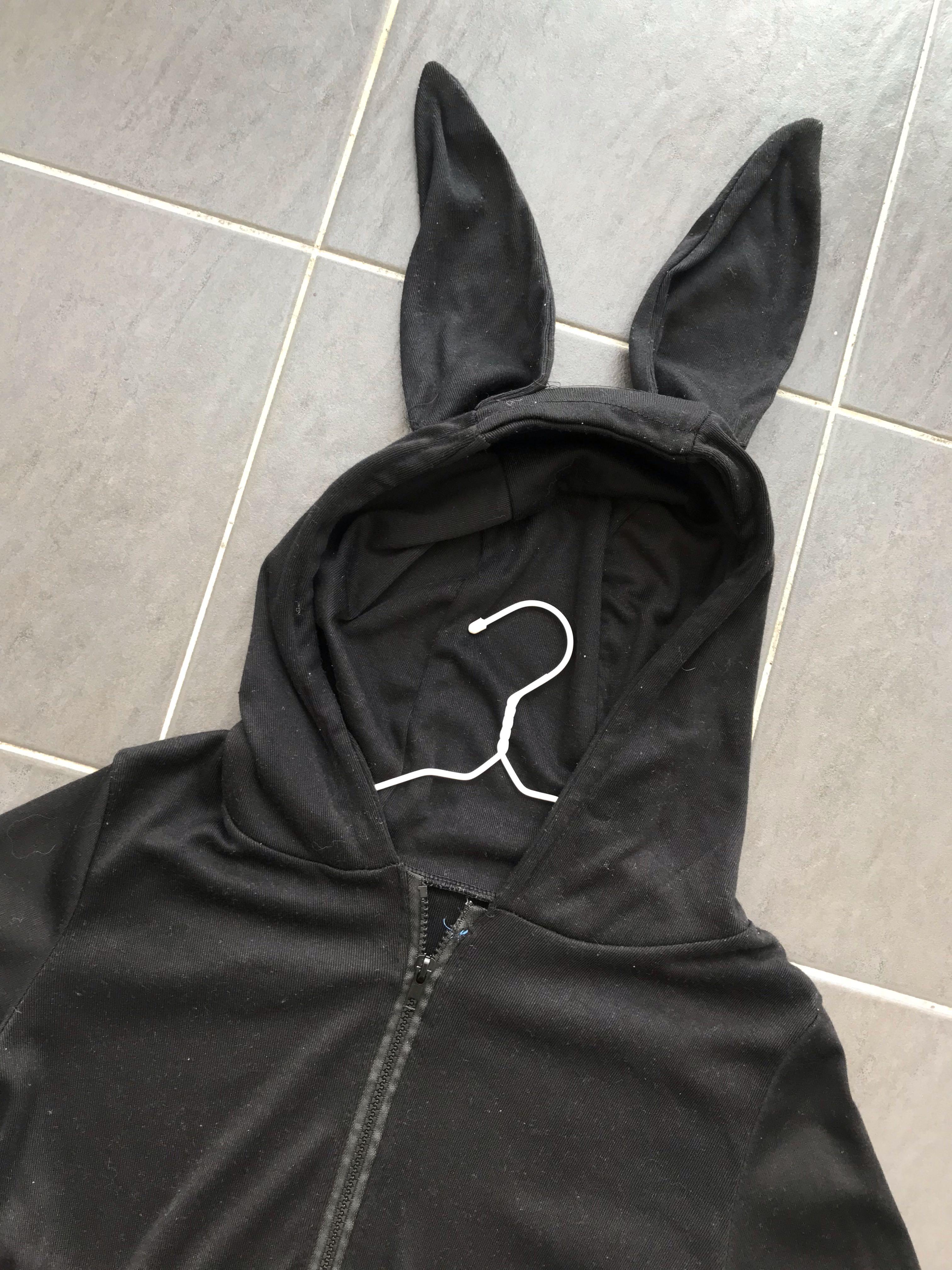 Black bunny hoodie Long sleeves dress bunny hoodie jacket 2 way