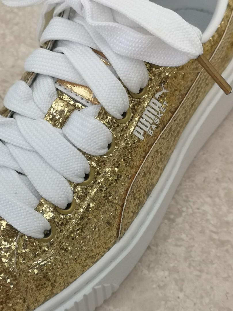 BN Puma Basket Platform Glitter gold Women s Fashion Footwear Sneakers on Carousell