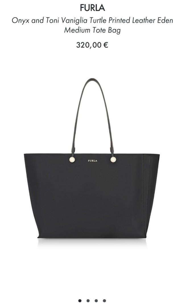 Authentic Furla Onyx and Toni Vaniglia Turtle Printed Leather Eden Medium Tote Bag