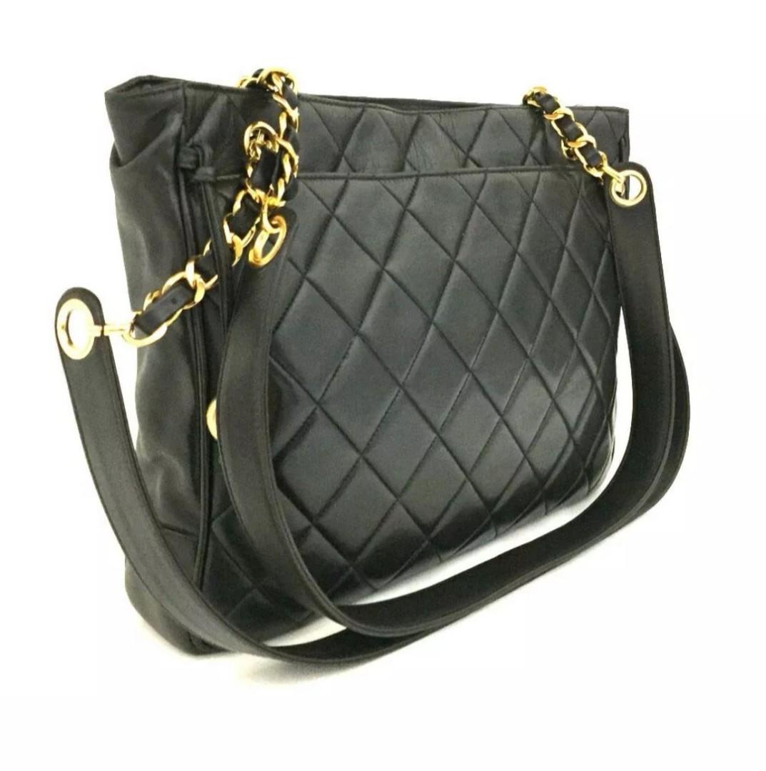 CHANEL CC Logo Matelasse Chain Shoulder Bag Leather Black Gold Vintage  808LC130