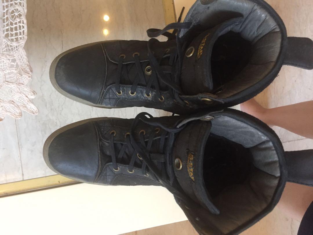 G Star Raw Men Black High Top Sneakers Original Fesyen Pria Sepatu Sneakers Di Carousell