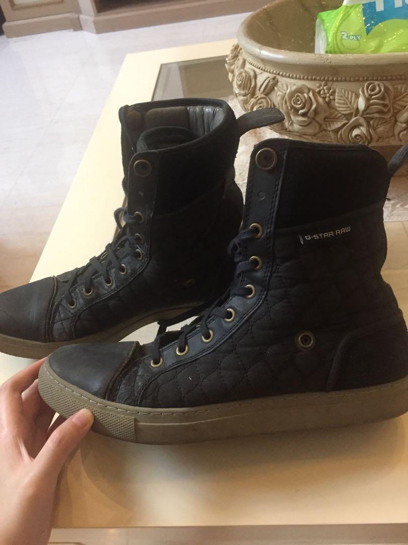 G Star Raw Men Black High Top Sneakers Original Fesyen Pria Sepatu Sneakers Di Carousell