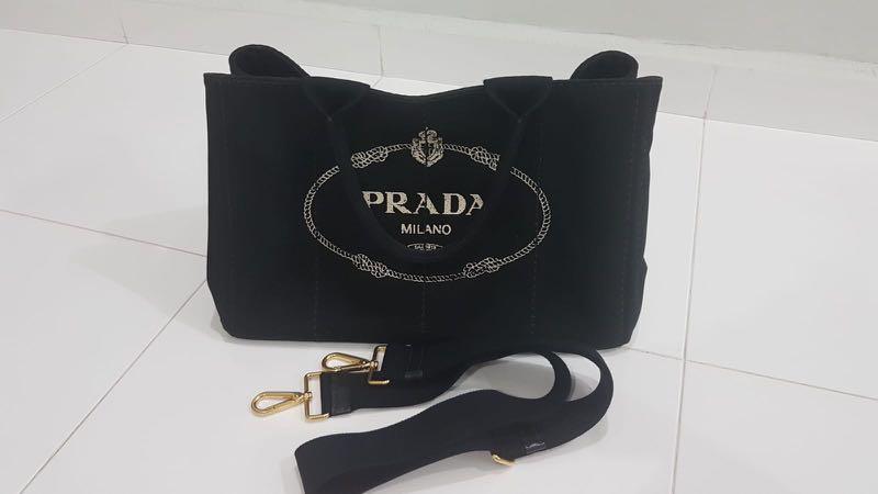 Prada canapa Tote Bag Black with shoulder strap canvas BN2642 CANAPA NERO