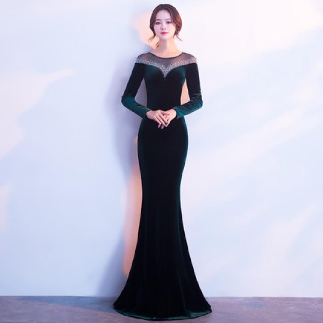velvet evening dress long sleeve