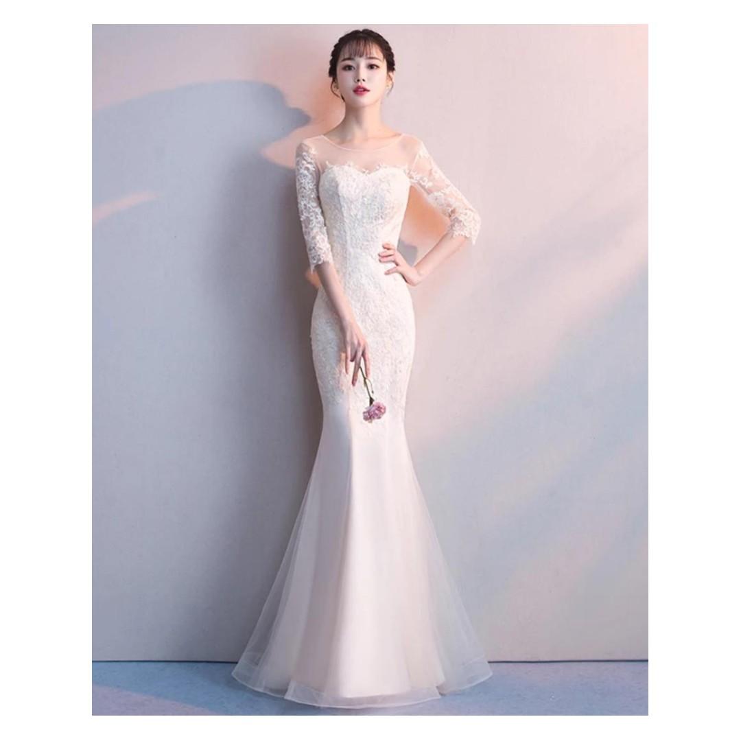 pre order grey white cream red pink long sleeve mermaid wedding